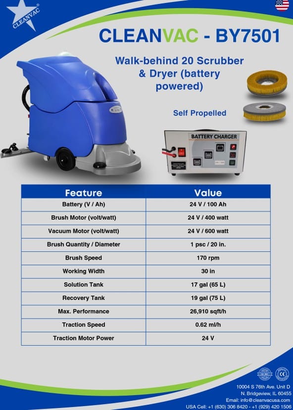 Walk-Behind 20″ Scrubber and Dryer (Battery Powered) Walk-Behind 20" Scrubber and Dryer (Battery Powered)